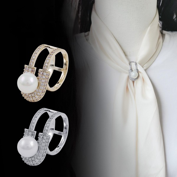 Attache-écharpe en perles à la mode en or blanc