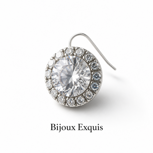 Bijoux Exquis Round Halo Cubic Zirconia Drop Hook Earrings Elegant Bridal Luxury Fine Jewelry For Women Daily Wedding Wear