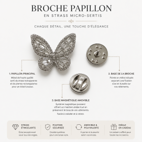 Broche Papillon en strass finition Or Gertis, fermoir magnétique polyvalent