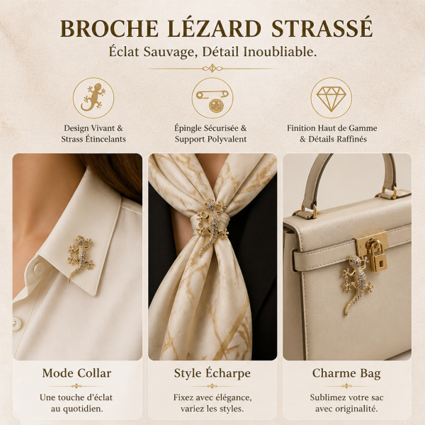 Broche lézard strassée métal argenté | Bijoux Exquis design sauvage, idée cadeau chic femme