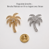 Lot 2 broches palmier féminines strass imitation diamant, finitions dorée et argentée, parfaites pour sac à main et foulard