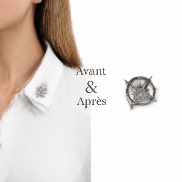 Broche rose des vents Étoile Polaris strass imitation diamant argenté