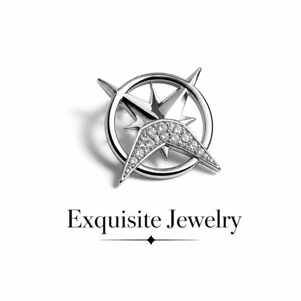 Broche rose des vents Étoile Polaris strass imitation diamant argenté